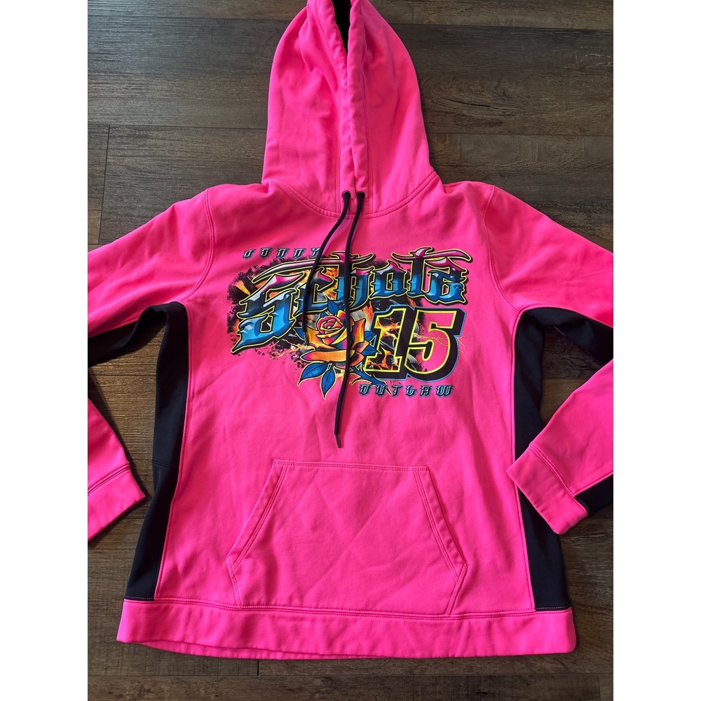 Sport-Tek Donny Schatz 15 Outlaw Racing Hoodie Neon Pink Womens Large